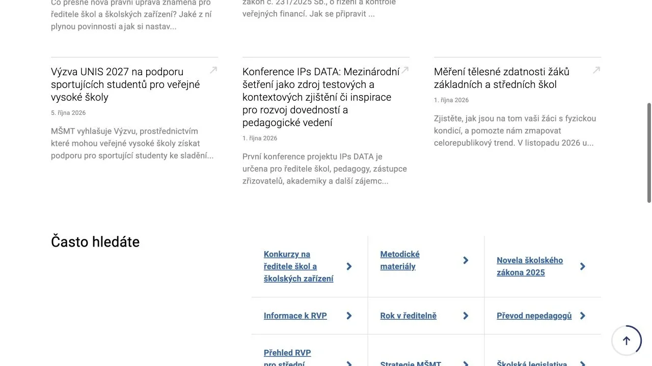 Neuigkeiten und häufig gesuchte Themen auf edu.gov.cz