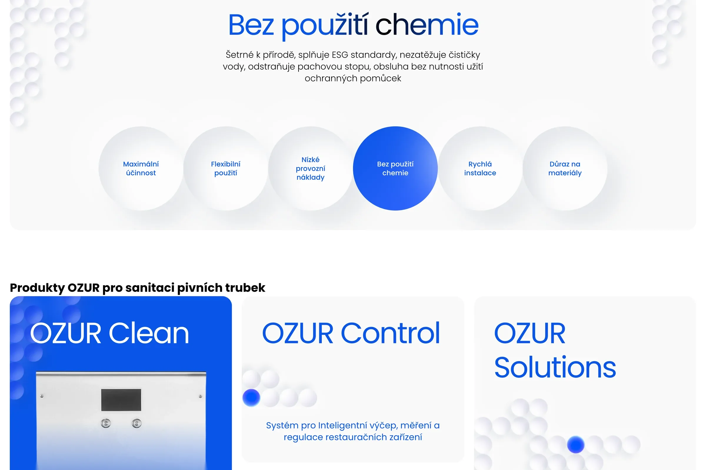 Sekcia Bez použitia chémie so šiestimi výhodami a začiatok produktovej rady Ozur
