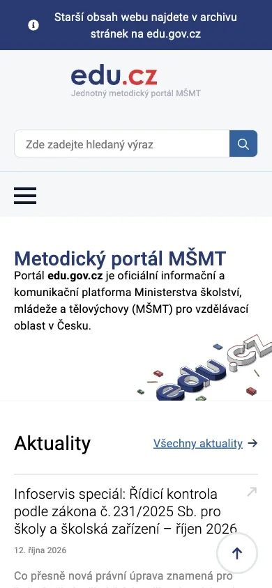 Methodikportal edu.gov.cz in der mobilen Ansicht