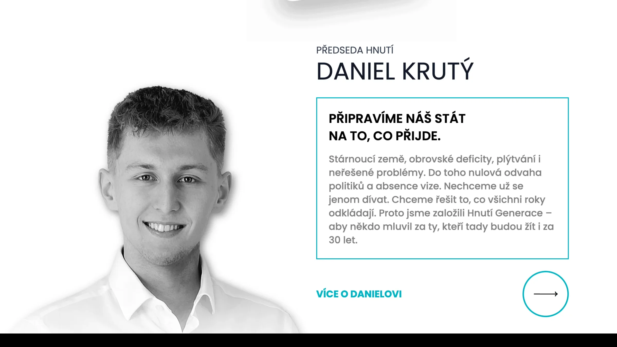Porträt des Vorsitzenden in der ursprünglichen Präsentation von Hnutí Generace