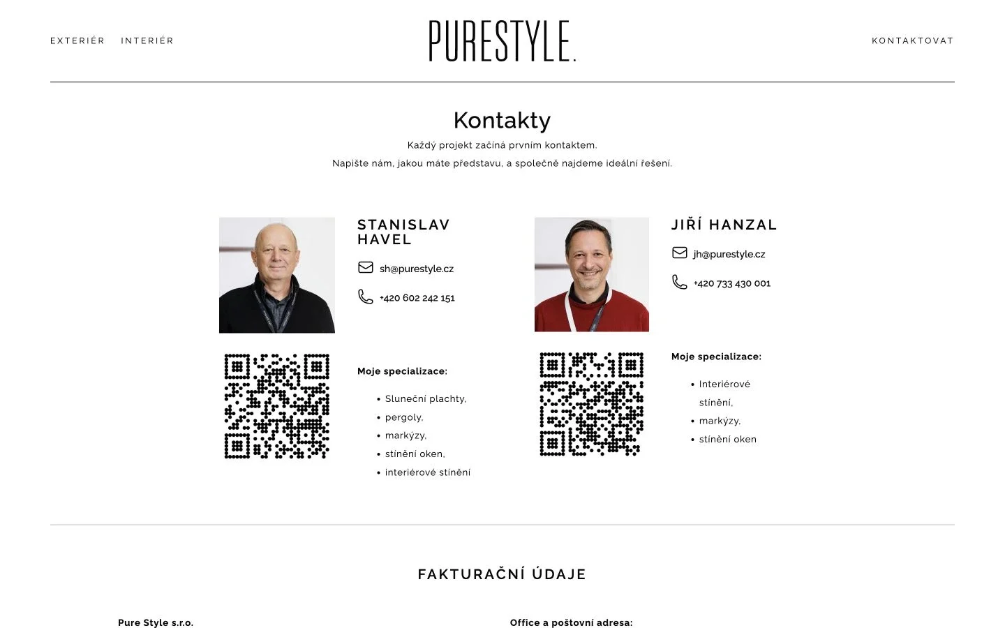 Kontaktná stránka PureStyle s cestou k dopytu