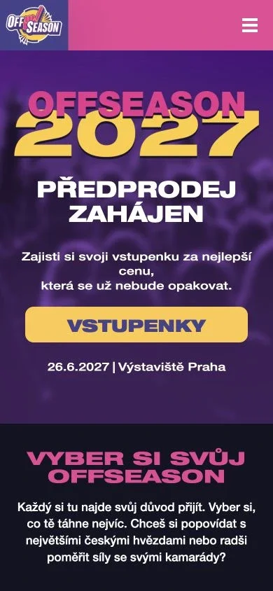Festival Offseason v mobilním zobrazení