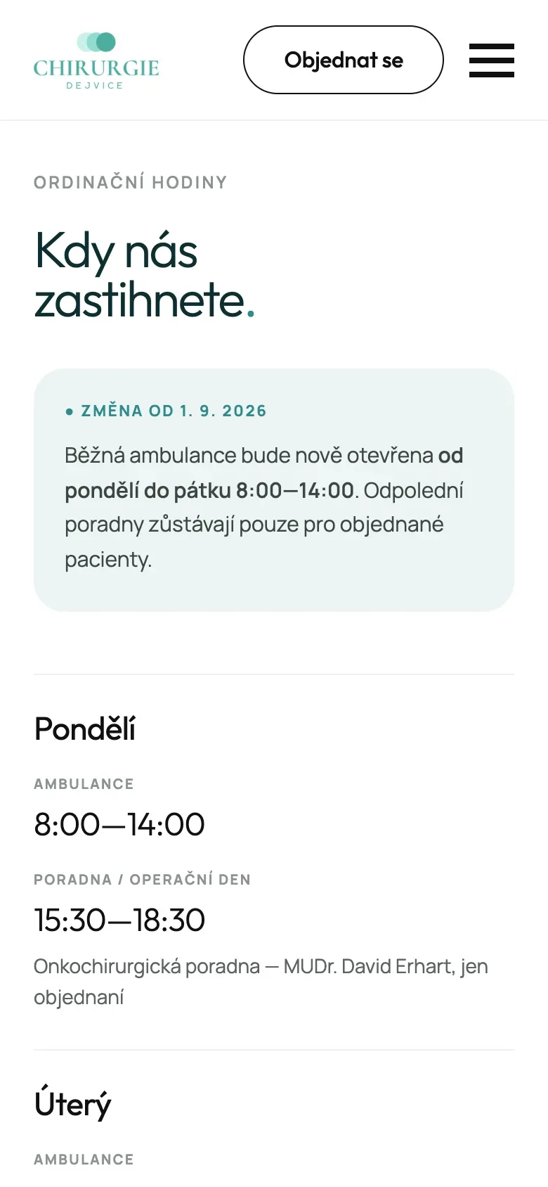Ordinační hodiny v telefonu