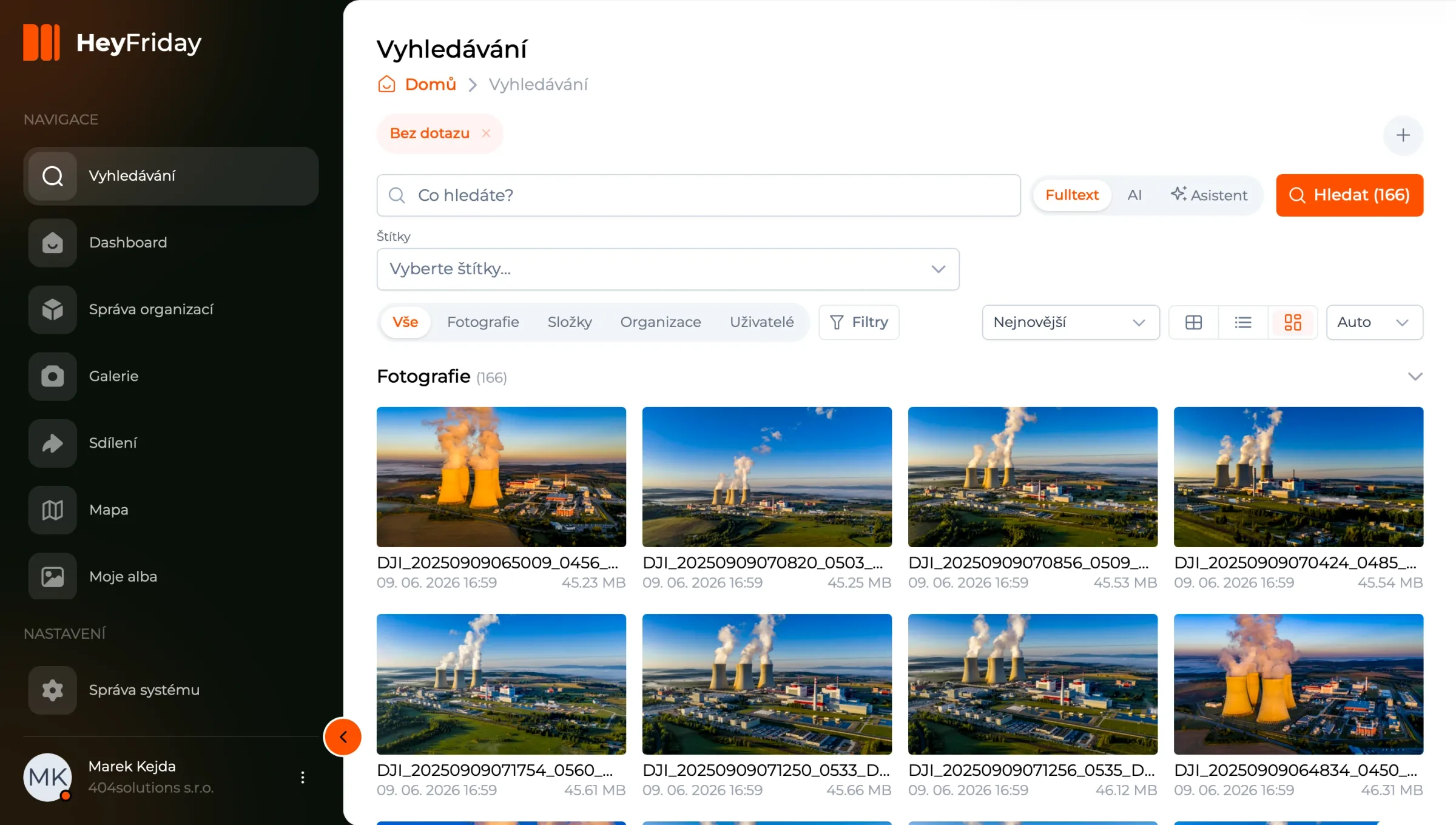 Search: a query field, filters and tags, with a grid of matching photos below