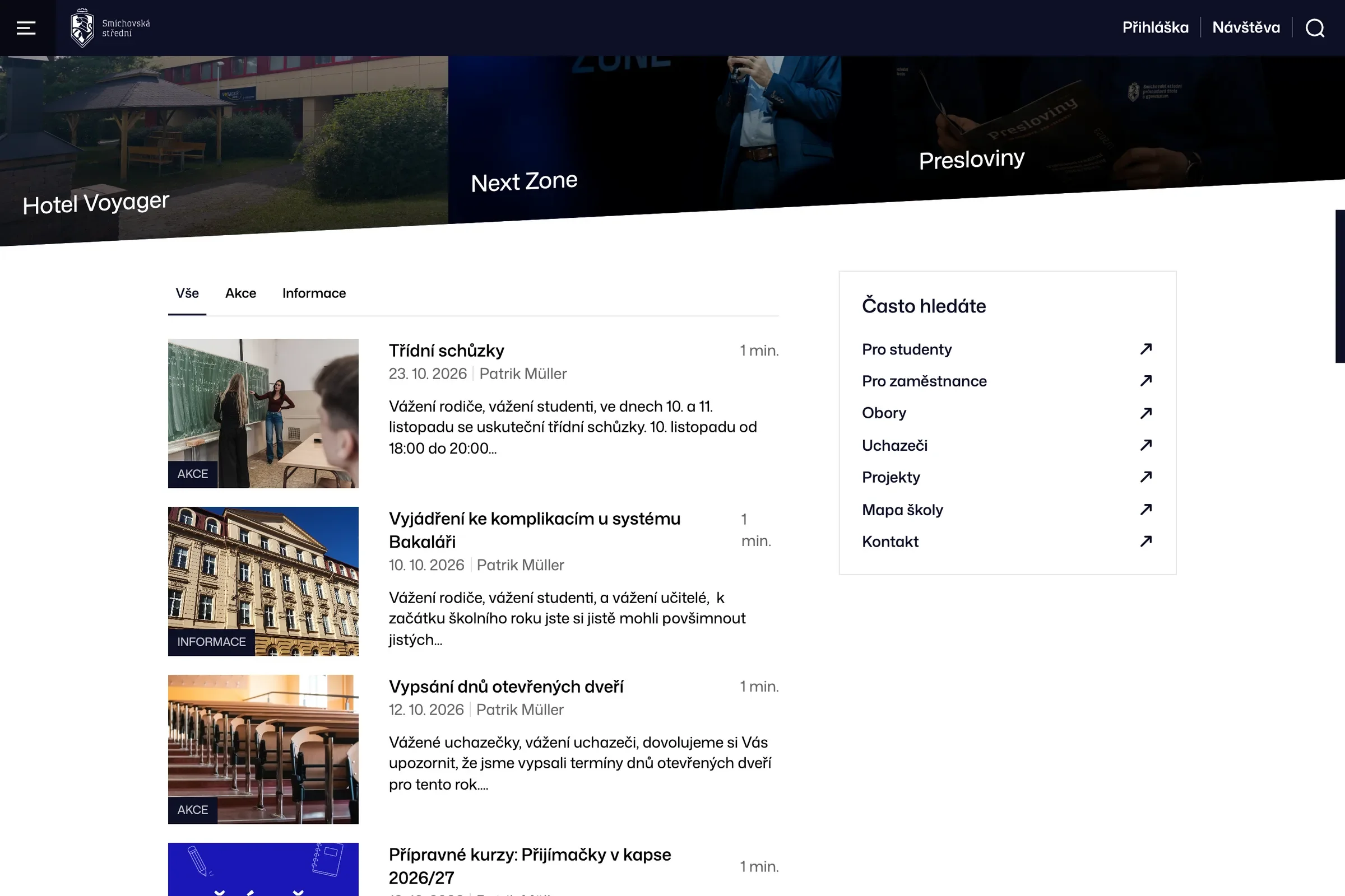 News split into events and information and the Frequently searched block