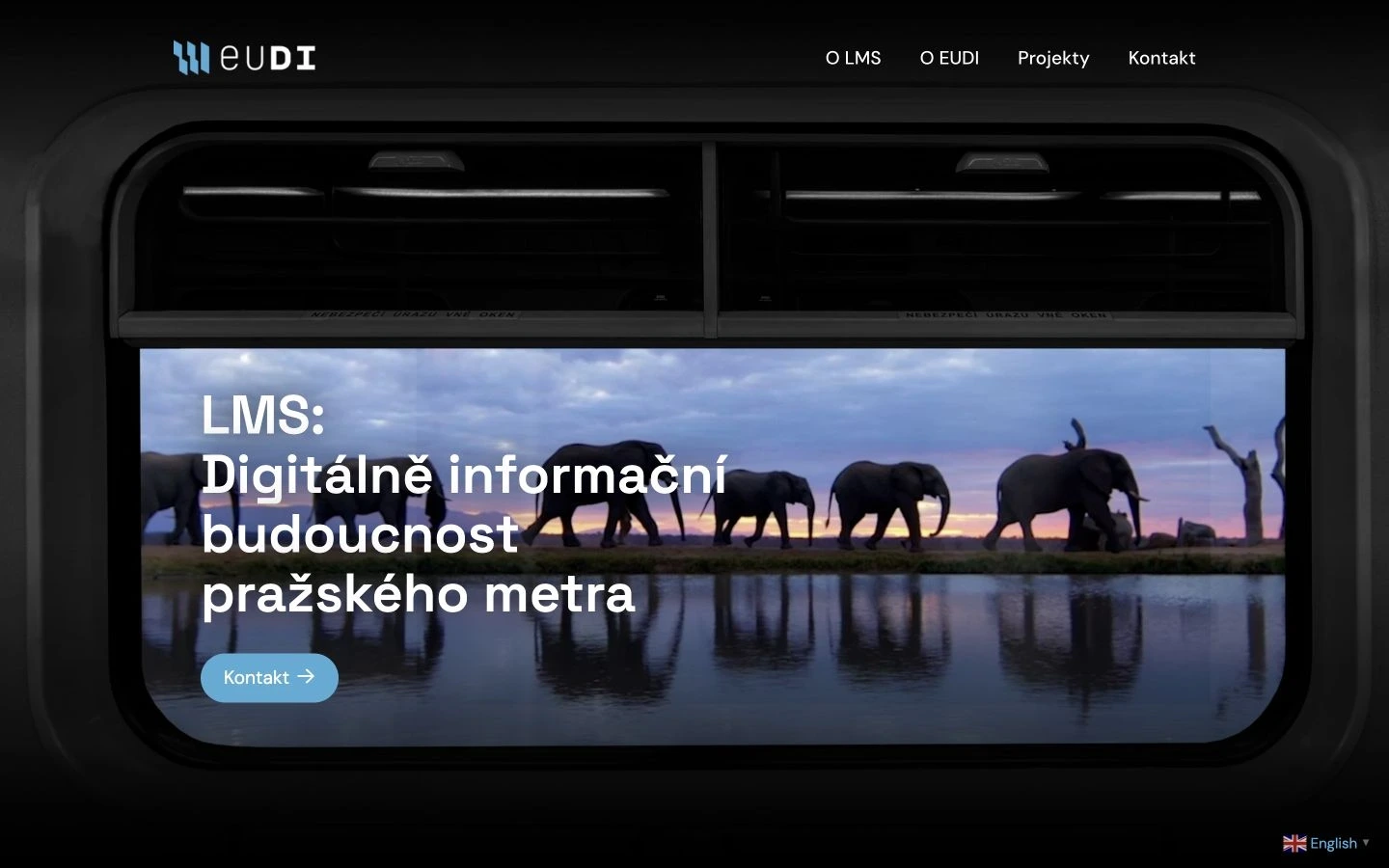 The EUDI homepage with an advertisement seen through the window of a moving metro train