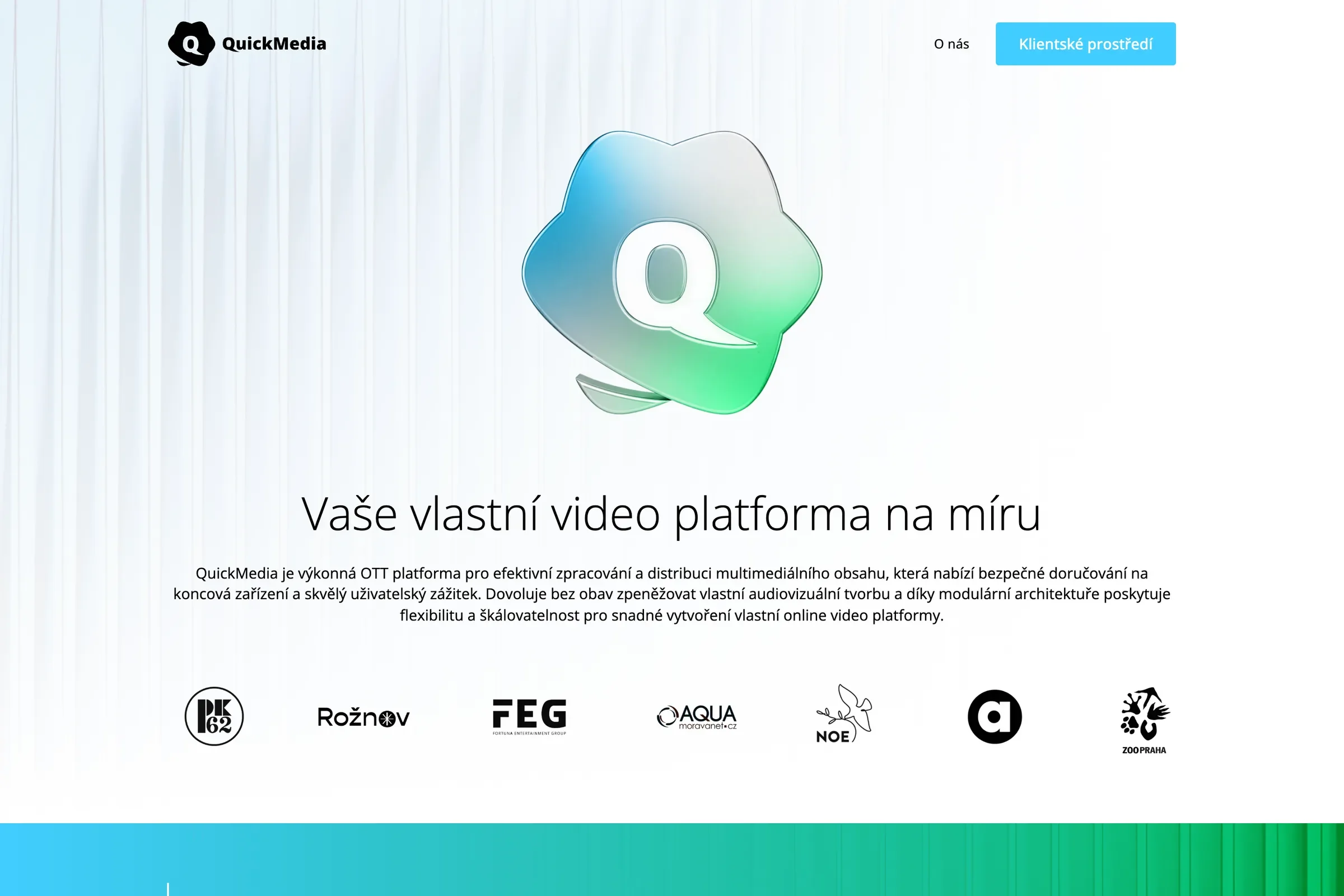Початок сайту QuickMedia зі слоганом «Ваша власна відеоплатформа на замовлення» та логотипами клієнтів