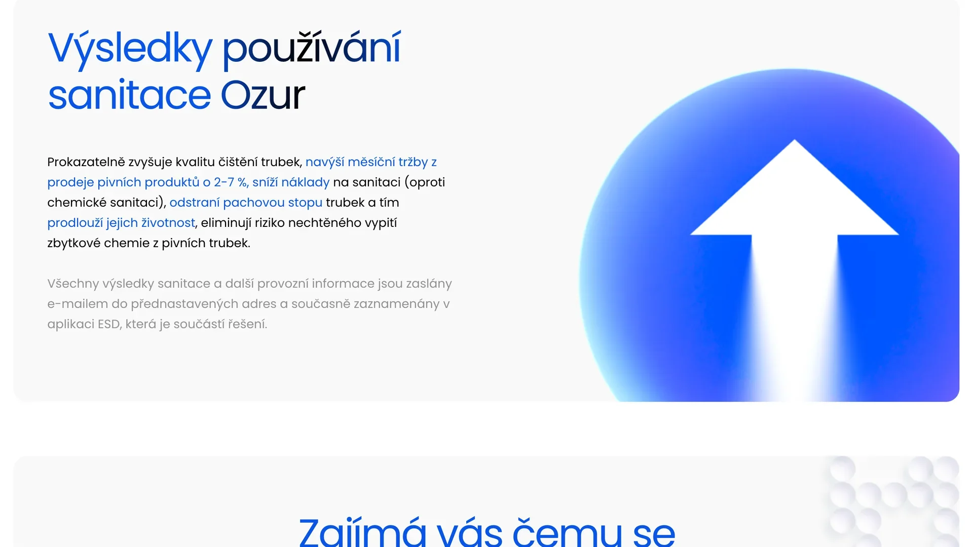 Sanixera-Website: Bereich „Ergebnisse der Ozur-Reinigung“ mit einem Wachstumspfeil
