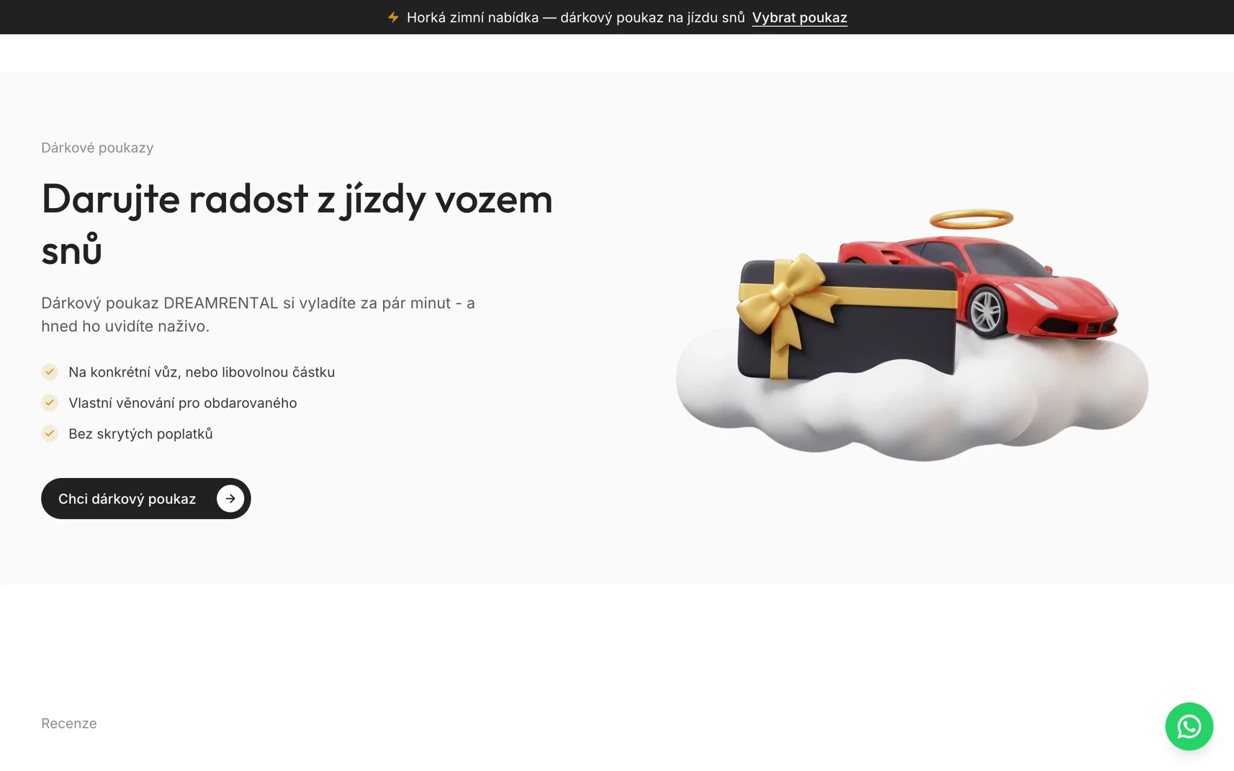 Dárkové poukazy na úvodní stránce