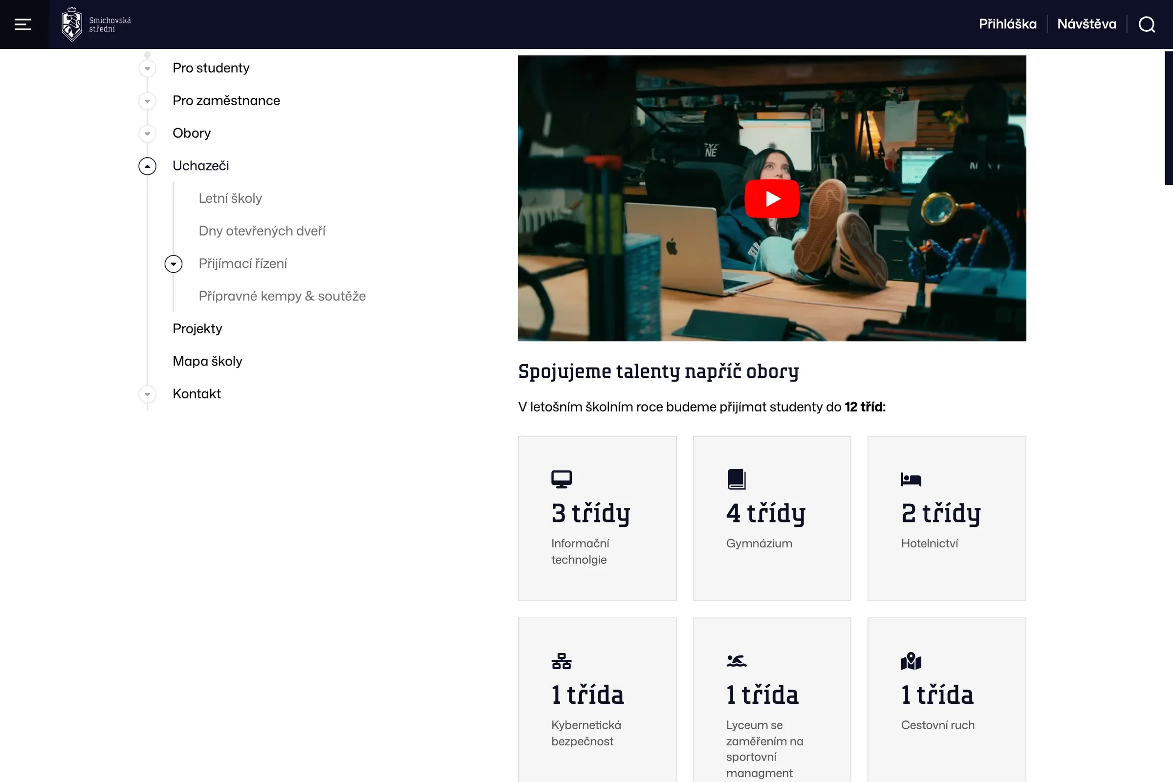 The Applicants page: the video After the bell it only begins and the navigation