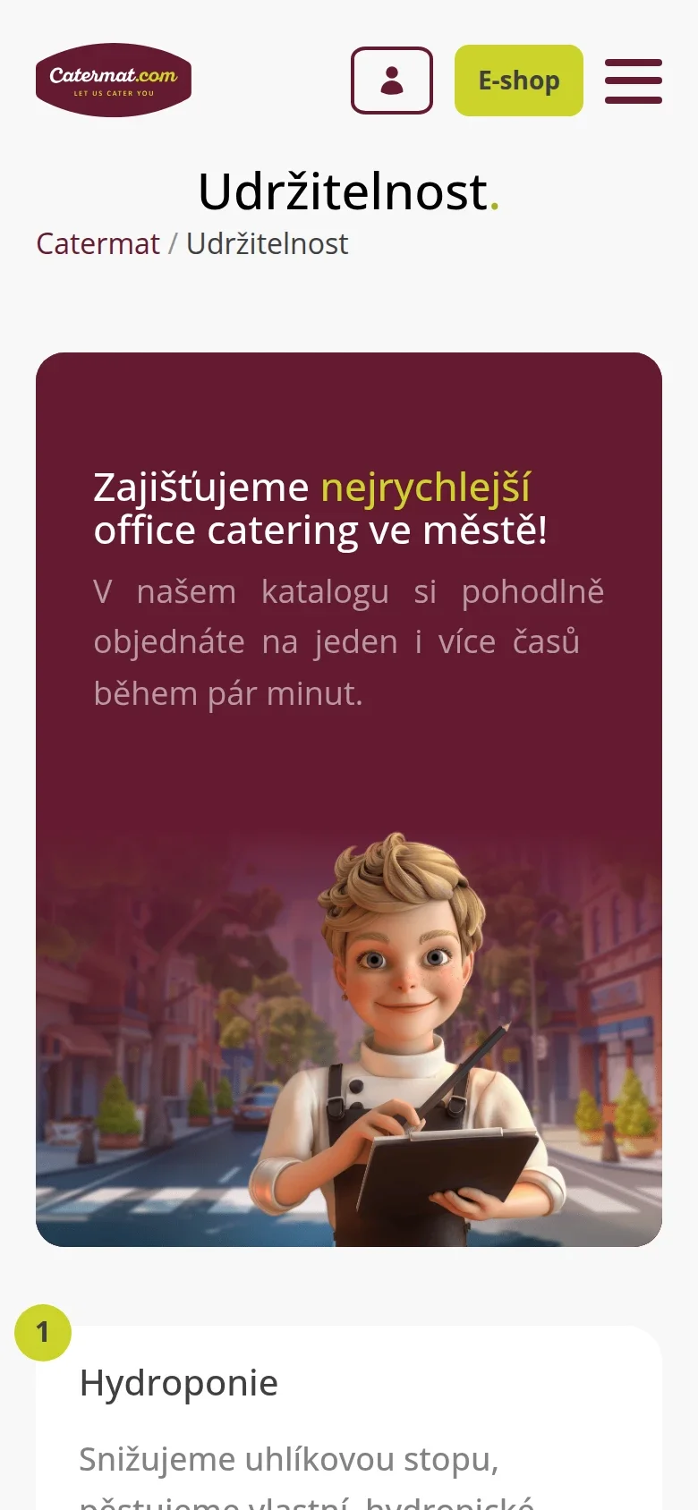 Stránka Udržitelnost v mobilním zobrazení