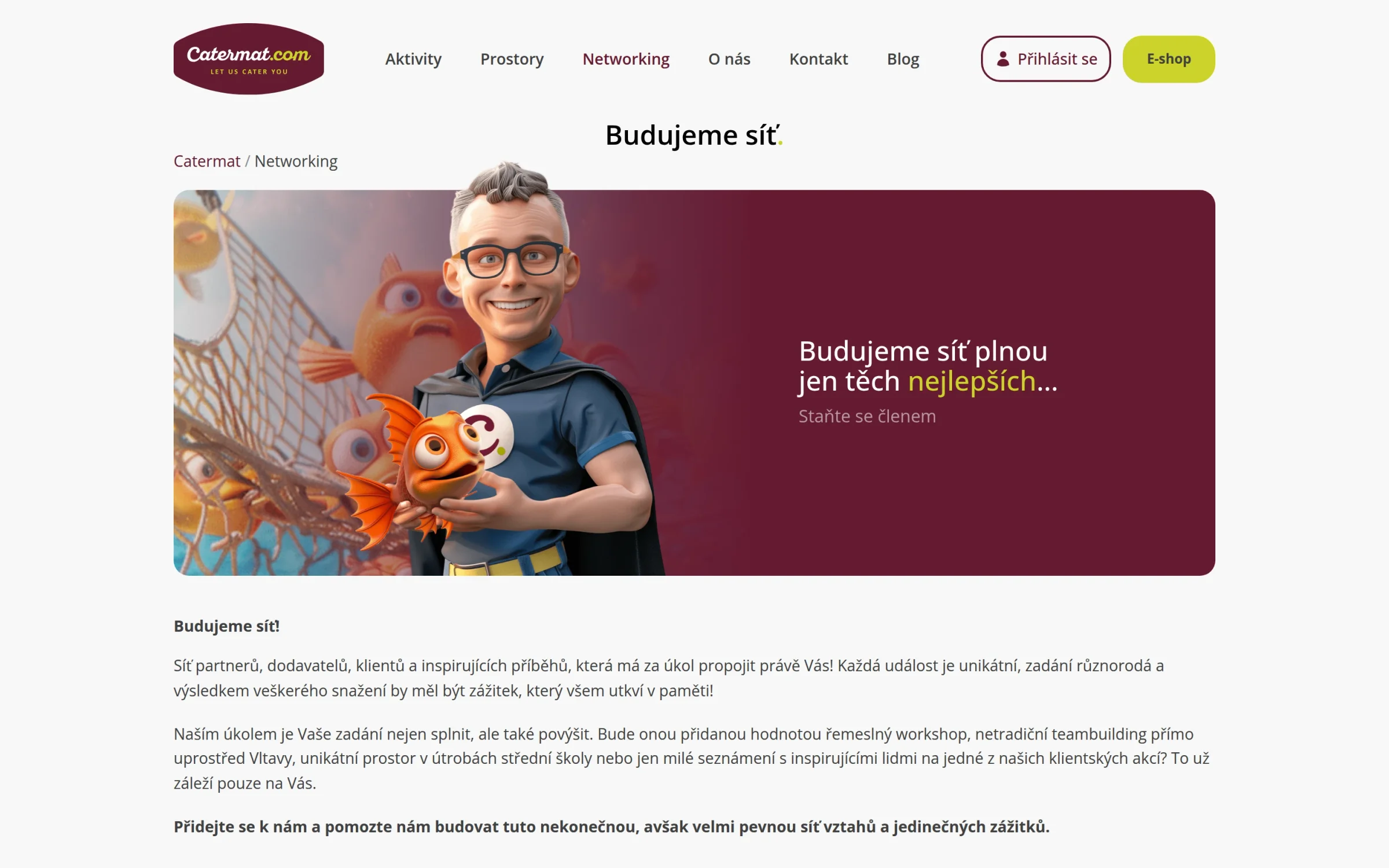 Stránka Networking se sítí partnerů a klientů
