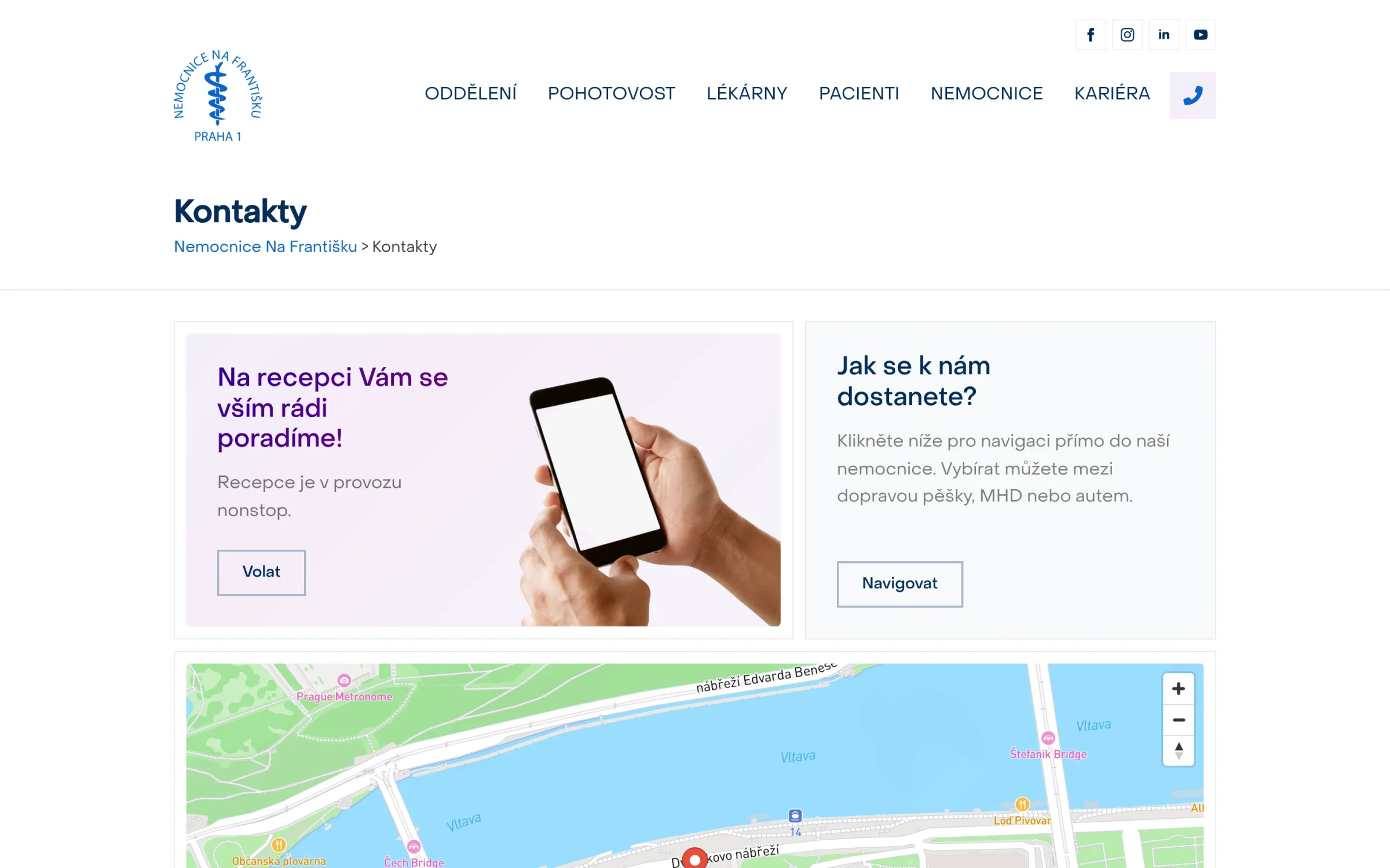 Сторінка контактів із телефонами та адресою лікарні