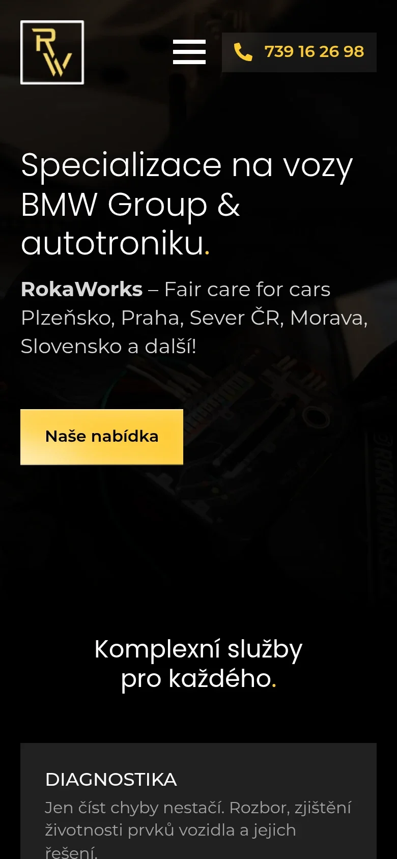 Homepage rokaworks.cz v mobilním zobrazení