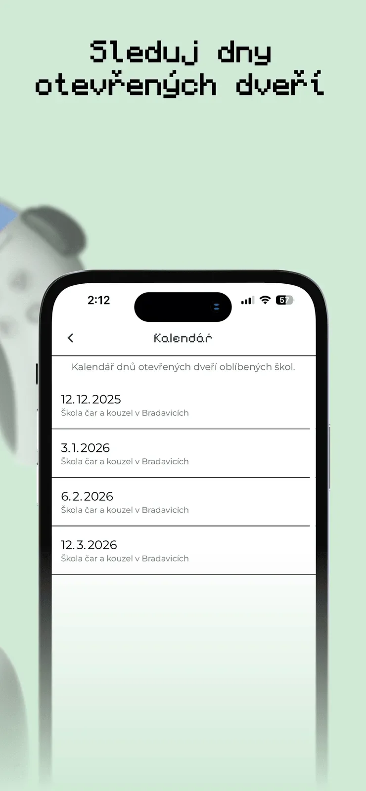 Bildschirm der App mit einem Kalender der Tage der offenen Tür